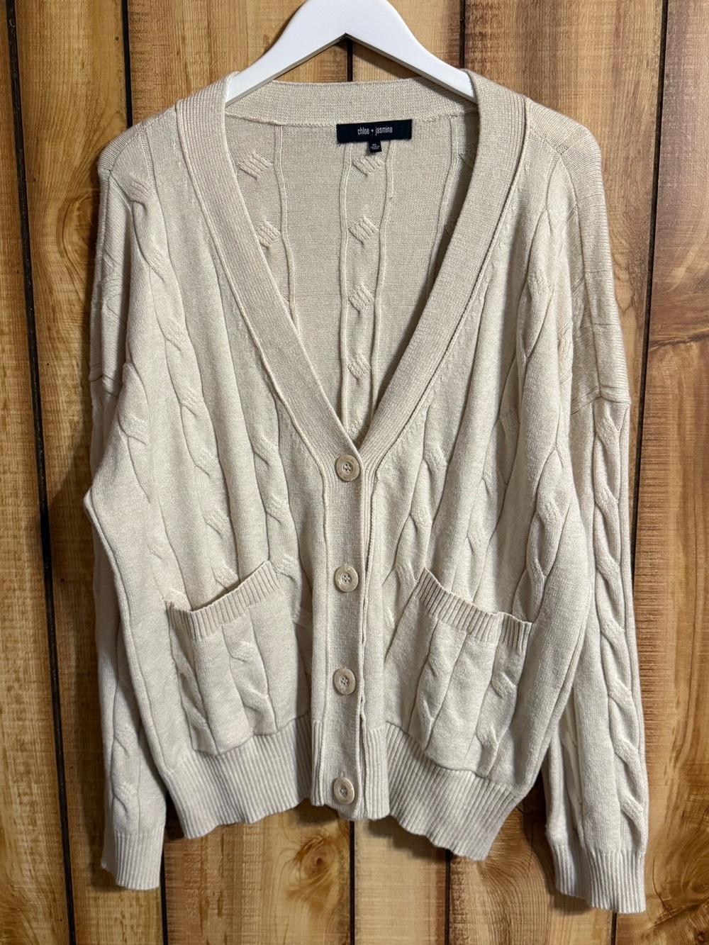 Chloe + Jasmine Cream Cable Knit Button Front Cardigan XL